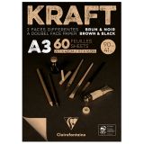 Скетчбук - блокнот 60л., А3, Clairefontaine "Kraft", на склейке, верже,черный/крафт, 90г/м2