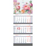 Календарь квартальный 3 бл. на 3 гр. BG Standard "Цветы", с бегунком, 2025г.