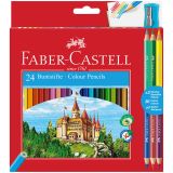 Карандаши цветные Faber-Castell "Замок", 24цв., шестигр., заточ.+6цв.+точилка, картон, европодвес