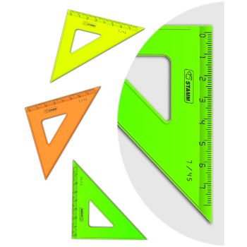 Треугольник 45°, 7см СТАММ, пластиковый, прозрачный, неоновые цвета, ассорти