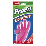 Перчатки резиновые хозяйственные Paclan "Practi. Comfort", разм. М, х/б напыление, розовые, пакет с европодвесом