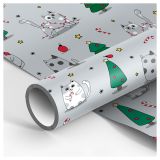 Упаковочная бумага глянц. 70*100см, MESHU "Christmas cat", 80г/м2