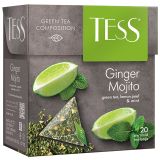Чай Tess "Ginger Mojito", зеленый, цитрус, имбирь, мята, 20 пакетиков-пирмидок по 1,8г