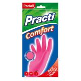 Перчатки резиновые хозяйственные Paclan "Practi. Comfort", разм. L, х/б напыление, розовые, пакет с европодвесом