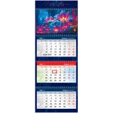 Календарь квартальный 3 бл. на 4 гр. BG Elite "Магические цветы", с бегунком, 2025г.
