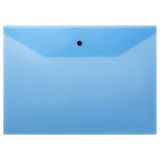 Папка-конверт на кнопке СТАММ А4, 120мкм, пластик, прозрачная, синяя
