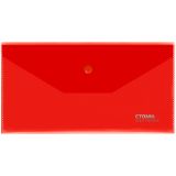 Папка-конверт на кнопке СТАММ С6, 180мкм, пластик, прозрачная, красная