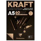 Скетчбук - блокнот 60л., А5 Clairefontaine "Kraft", на склейке, верже,черный/крафт, 90г/м2