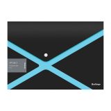 Папка-конверт на кнопке Berlingo "xProject" А4, черная/голубая, 300мкм