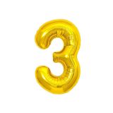 Воздушный шар, 40", MESHU,  цифра 3, золотой, фольгированный