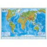 Карта "Мир" физическая Globen, 1:29млн., 1010*660мм, интерактивная, с ламинацией, европодвес