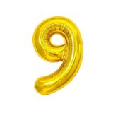 Воздушный шар, 40", MESHU,  цифра 9, золотой, фольгированный