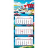 Календарь квартальный 3 бл. на 3 гр. BG Mini premium "Лодка и дом", с бегунком, 2025г.