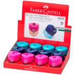 Точилка пластиковая со "шторкой" Faber-Castell "Grip Auto" 2 отверстия, контейнер, розовая/бирюзовая/синяя