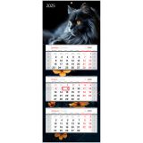 Календарь квартальный 3 бл. на 3 гр. BG Premium "Черный кот", с бегунком, 2025г.