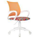 Кресло детское Helmi HL-K95 R (W695) "Airy", спинка сетка оранжевая/сиденье ткань с рисунком алфавит, пиастра, пластик белый