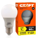 Лампа светодиодная Старт LED, серия "ЭКО" 7W30, тип А "груша", E27, 2700К, теплый свет, 15000ч