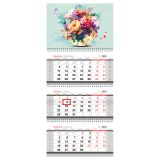Календарь квартальный 3 бл. на 3 гр. OfficeSpace Mini "Watercolor bouquet", с бегунком, 2024г.