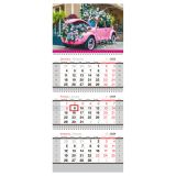 Календарь квартальный 3 бл. на 3 гр. OfficeSpace "Pink madness", с бегунком, 2024г.