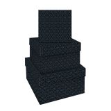 Набор квадратных коробок 3в1, MESHU "Pattern on black", (19,5*19,5*11-15,5*15,5*9см)