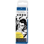 УЦЕНКА - Набор капиллярных ручек Faber-Castell "Pitt Artist Pens Manga Black set" черные, 4шт., 0,1/0,3/0,5мм/Вrush, европодвес