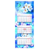 Календарь квартальный 3 бл. на склейке OfficeSpace Люкс прямой "Весенние цветы", с бегунком, 2024г.