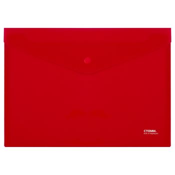 Папка-конверт на кнопке СТАММ А4, 180мкм, пластик, непрозрачная, красная