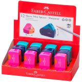 Точилка пластиковая Faber-Castell "Sleeve Mini" 1 отверстие, контейнер, розов./оранж., бирюзовая