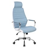 Кресло руководителя Helmi HL-E05 "Event", ткань/экокожа, голубая/белая, хром, механизм качания