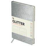 Ежедневник недатированный, А6, 136л., твердый переплет, диз. картон, BG "Glitter. Silver", серебристый, на резинке, карман