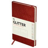 Ежедневник недатированный, А6, 136л., твердый переплет, диз. картон, BG "Glitter. Red", красный, на резинке, карман