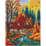 Алмазная мозаика ТРИ СОВЫ "Дом в осеннем лесу", 30*40см, холст на деревянном подрамнике, картонная коробка с пластиковой ручкой