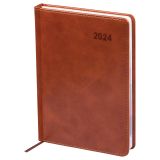 Ежедневник датированный 2024г., с вырубкой, А5, 176л., кожзам, OfficeSpace "Vesper Index", коричневый